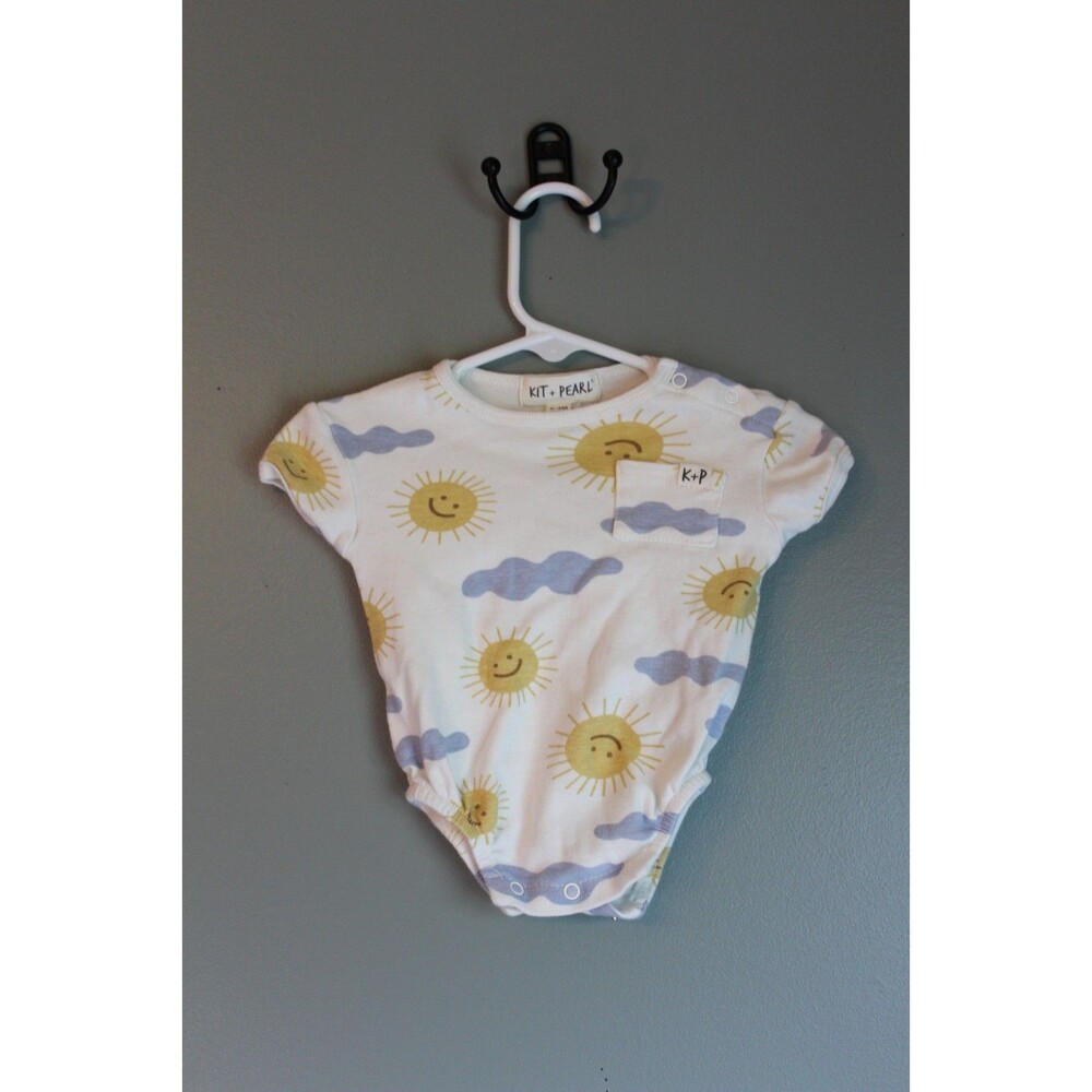 Kit + Pearl Baby One Piece Bodysuit 0-3M Sun & Cloud Print Short Sleeve
